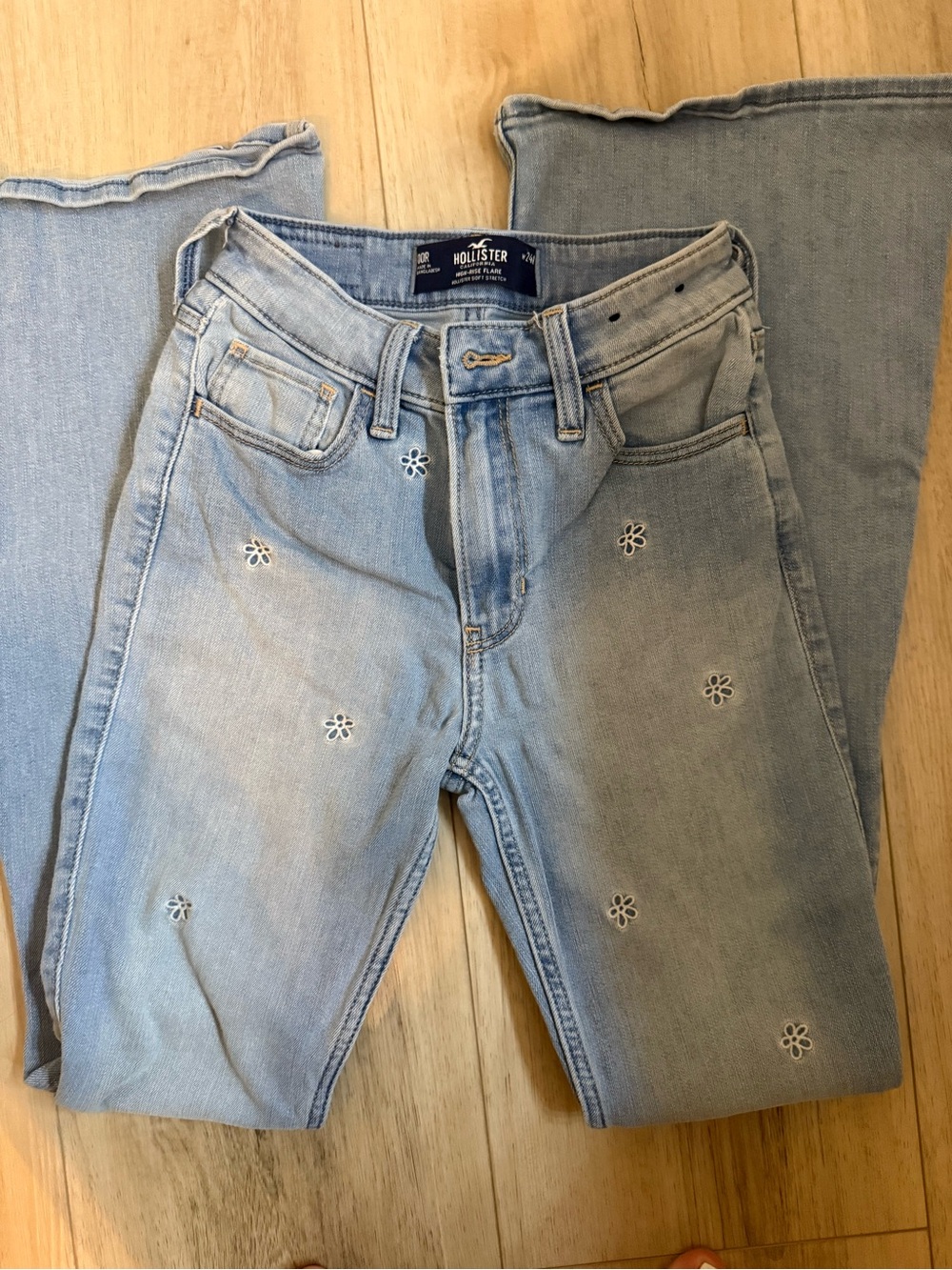 Hollister Light Blue Floral Eyelet Flare Jeans